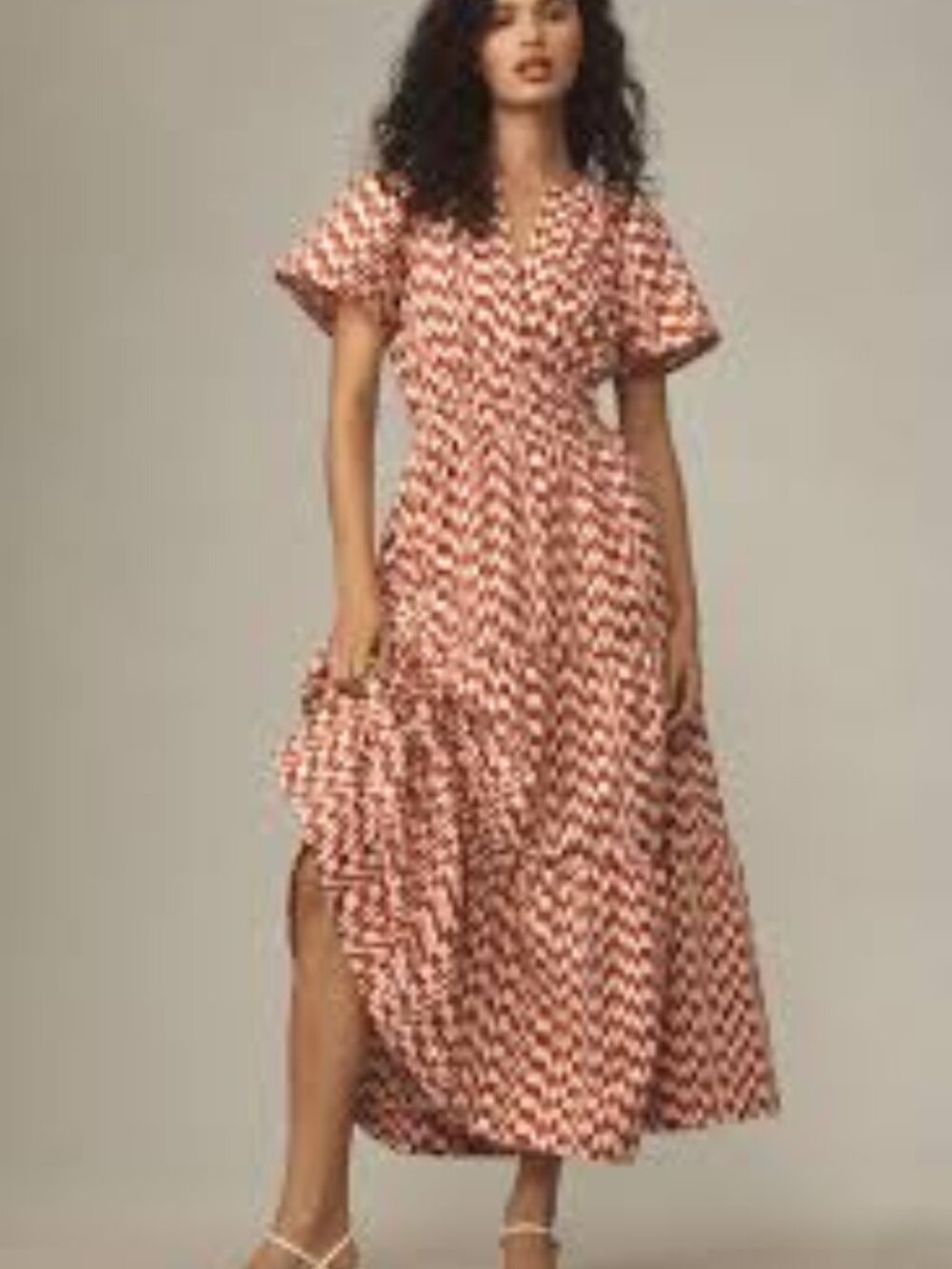 MAEVE Anthropologie Cream & Dk Pink Diamond Graphic Somerset Maxi Dress Medium P